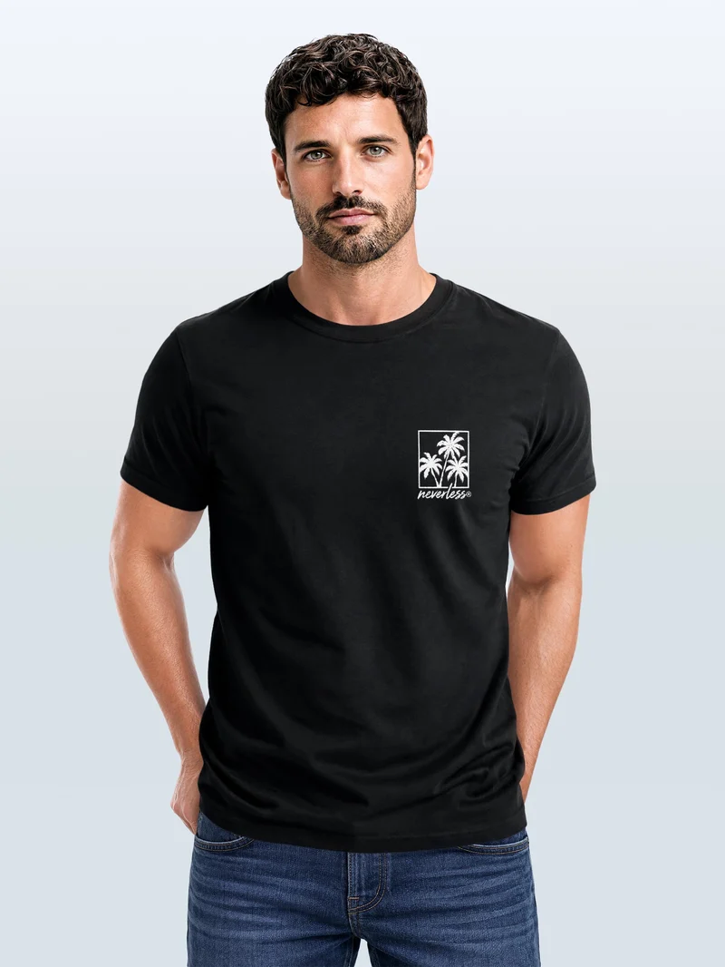 Herren T-Shirt Frontprint - Logo Design Palmen - Baumwollshirt Männer Fashion Streetstyle Slim Fit
