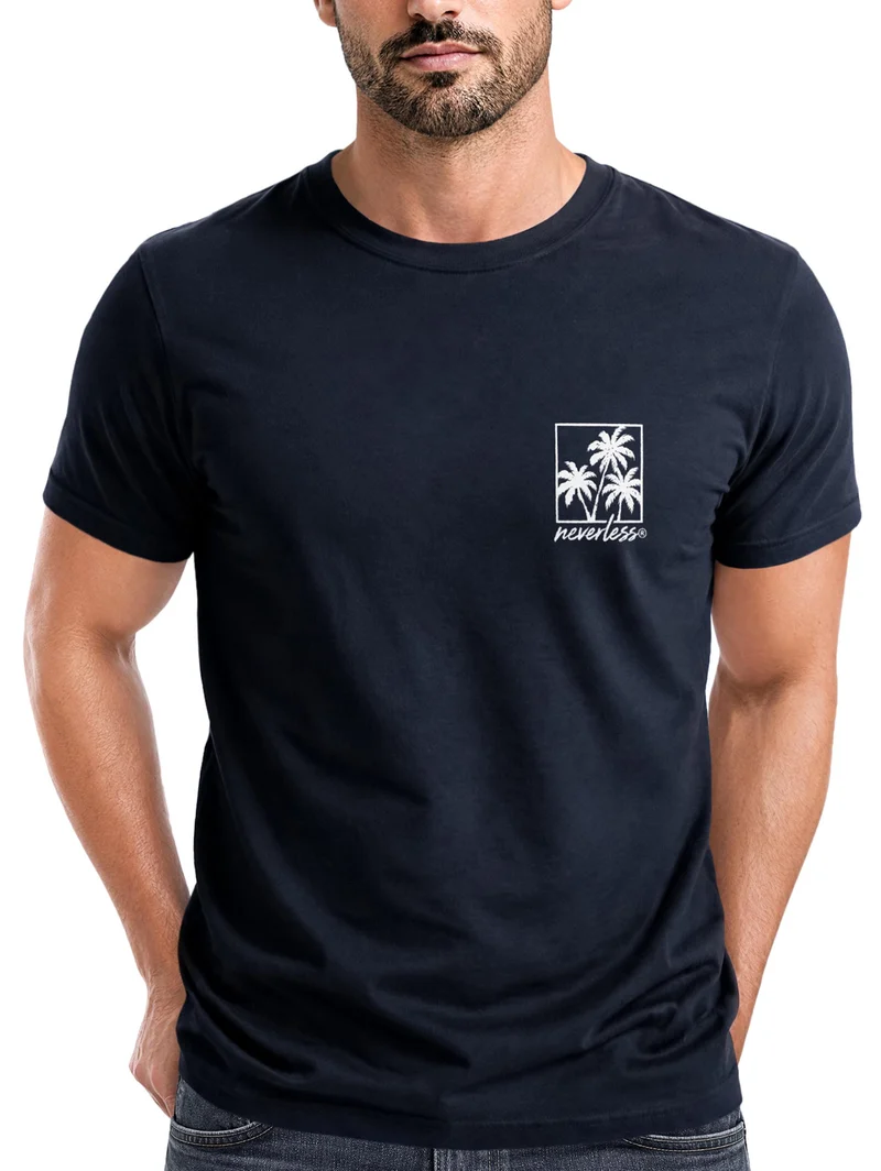 Herren T-Shirt Frontprint - Logo Design Palmen - Baumwollshirt Männer Fashion Streetstyle Slim Fit