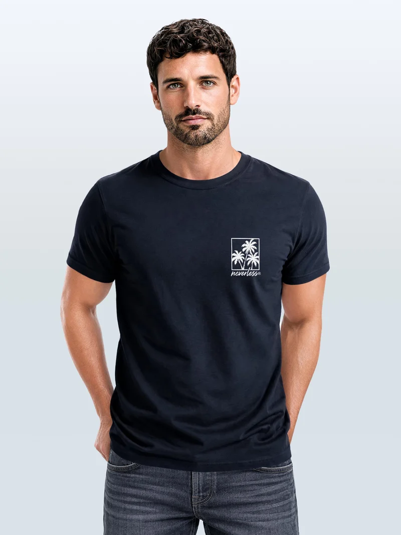 Herren T-Shirt Frontprint - Logo Design Palmen - Baumwollshirt Männer Fashion Streetstyle Slim Fit