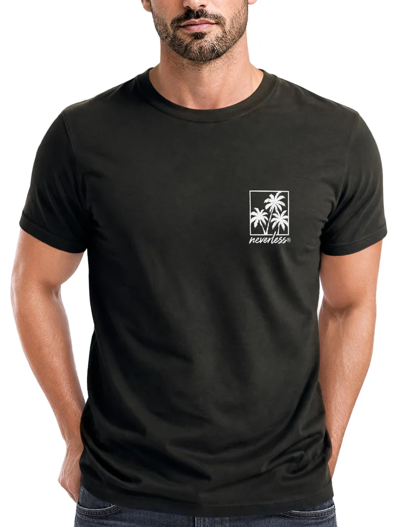 Herren T-Shirt Frontprint - Logo Design Palmen - Baumwollshirt Männer Fashion Streetstyle Slim Fit