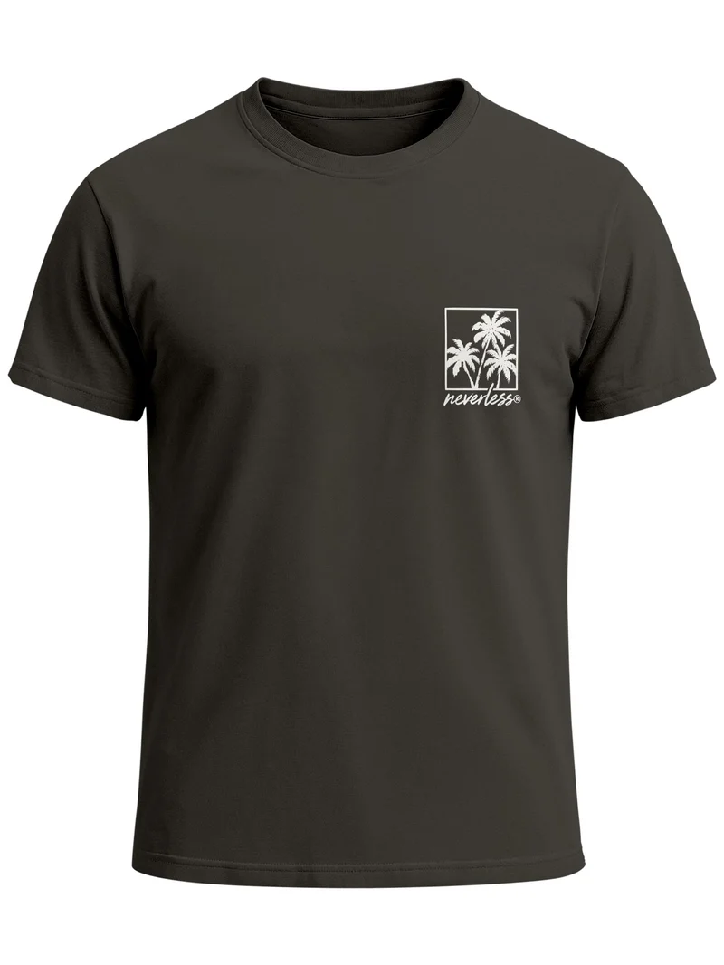 Herren T-Shirt Frontprint - Logo Design Palmen - Baumwollshirt Männer Fashion Streetstyle Slim Fit