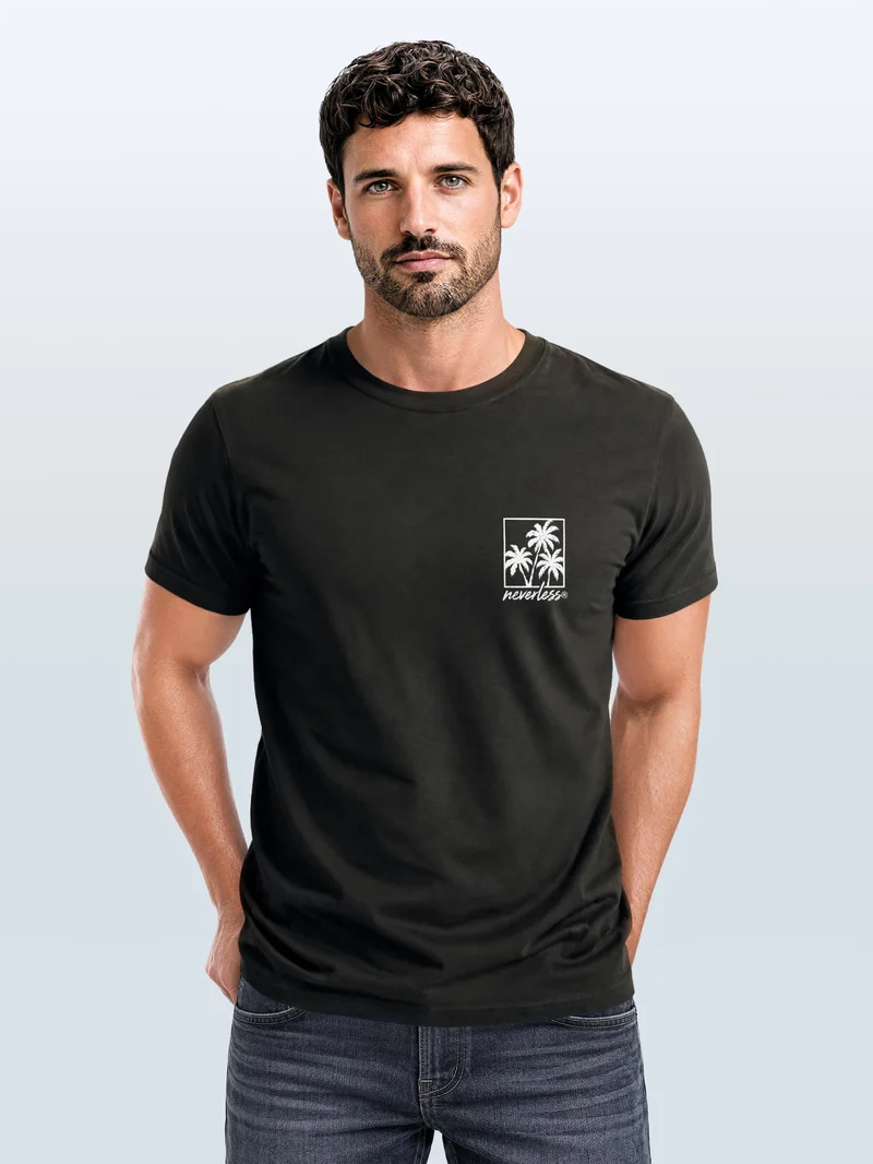 Herren T-Shirt Frontprint - Logo Design Palmen - Baumwollshirt Männer Fashion Streetstyle Slim Fit