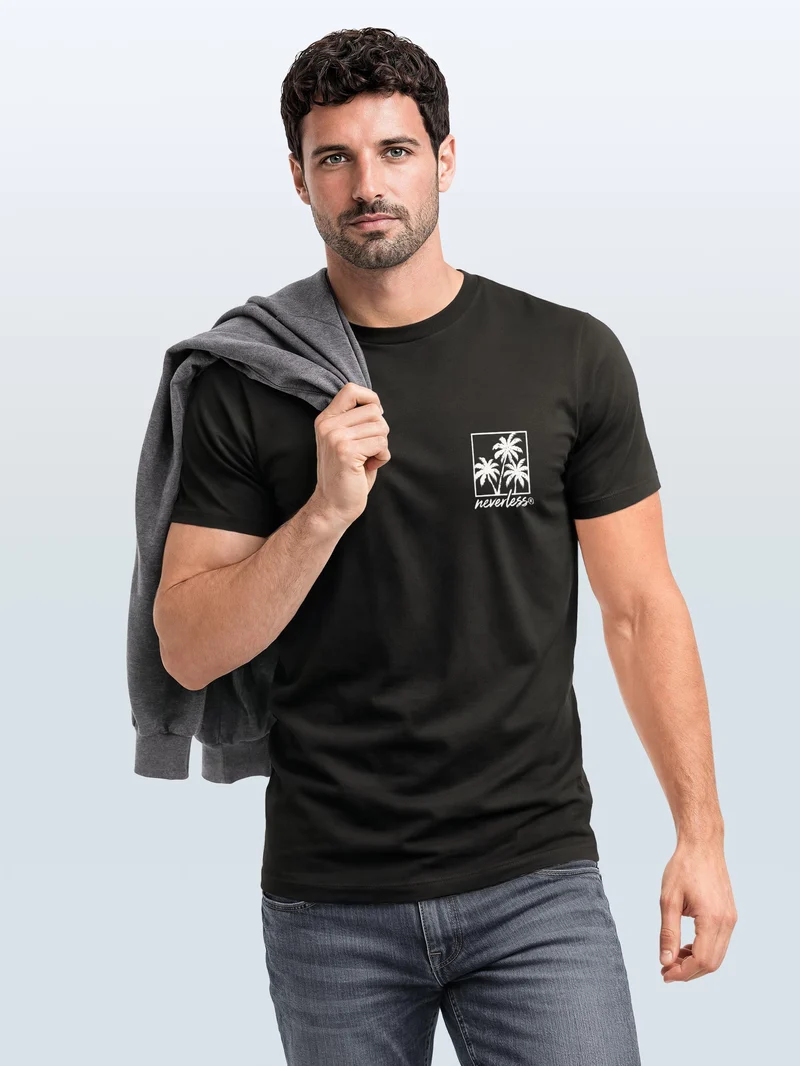 Herren T-Shirt Frontprint - Logo Design Palmen - Baumwollshirt Männer Fashion Streetstyle Slim Fit
