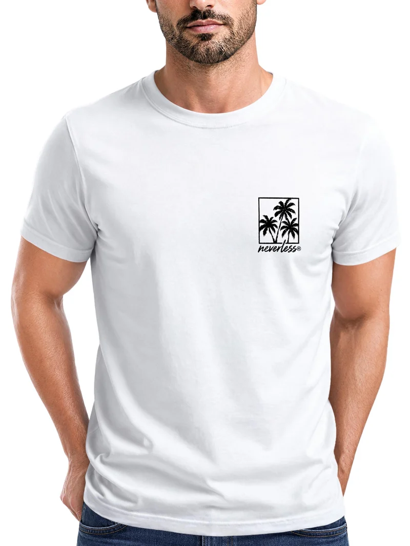 Herren T-Shirt Frontprint - Logo Design Palmen - Baumwollshirt Männer Fashion Streetstyle Slim Fit