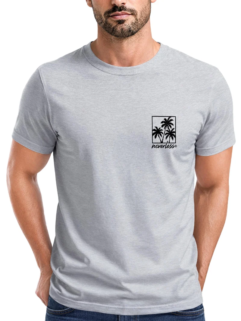 Herren T-Shirt Frontprint - Logo Design Palmen - Baumwollshirt Männer Fashion Streetstyle Slim Fit