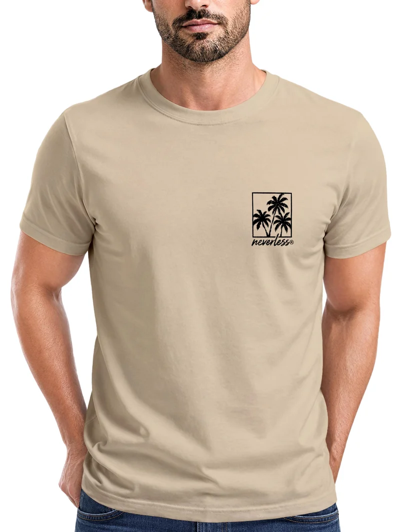 Herren T-Shirt Frontprint - Logo Design Palmen - Baumwollshirt Männer Fashion Streetstyle Slim Fit