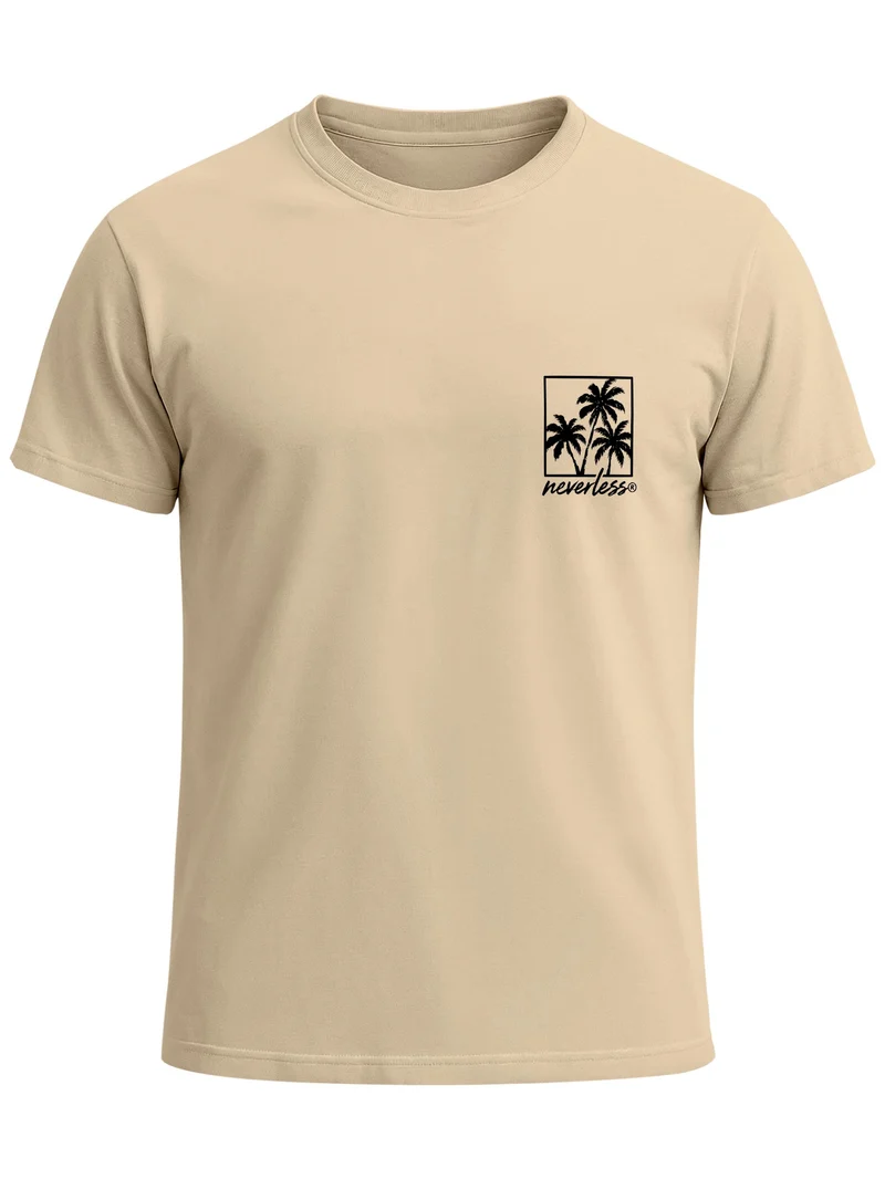 Herren T-Shirt Frontprint - Logo Design Palmen - Baumwollshirt Männer Fashion Streetstyle Slim Fit