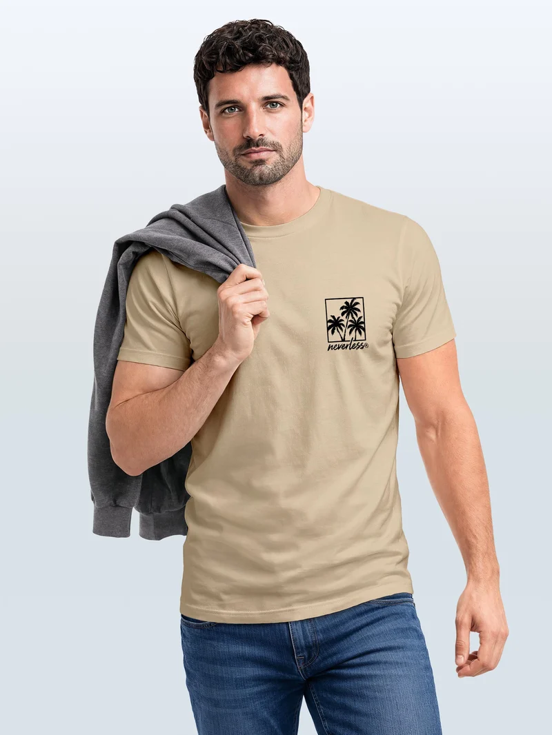 Herren T-Shirt Frontprint - Logo Design Palmen - Baumwollshirt Männer Fashion Streetstyle Slim Fit