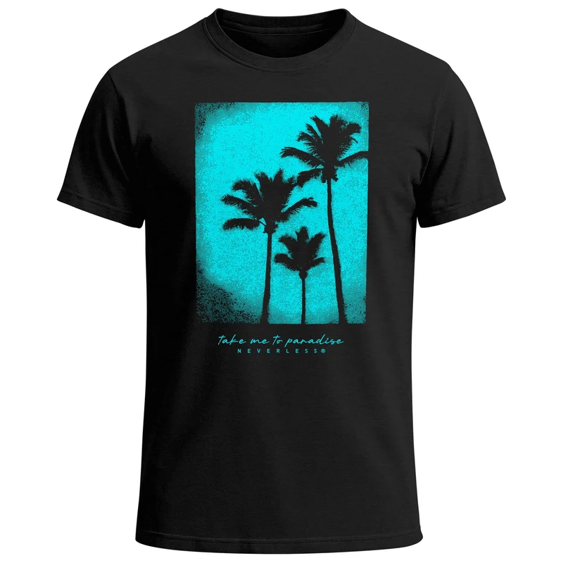 Herren T-Shirt Palmen Fotoprint Vintage Retro Aufdruck Printshirt Streetwear Fashion Streetstyle