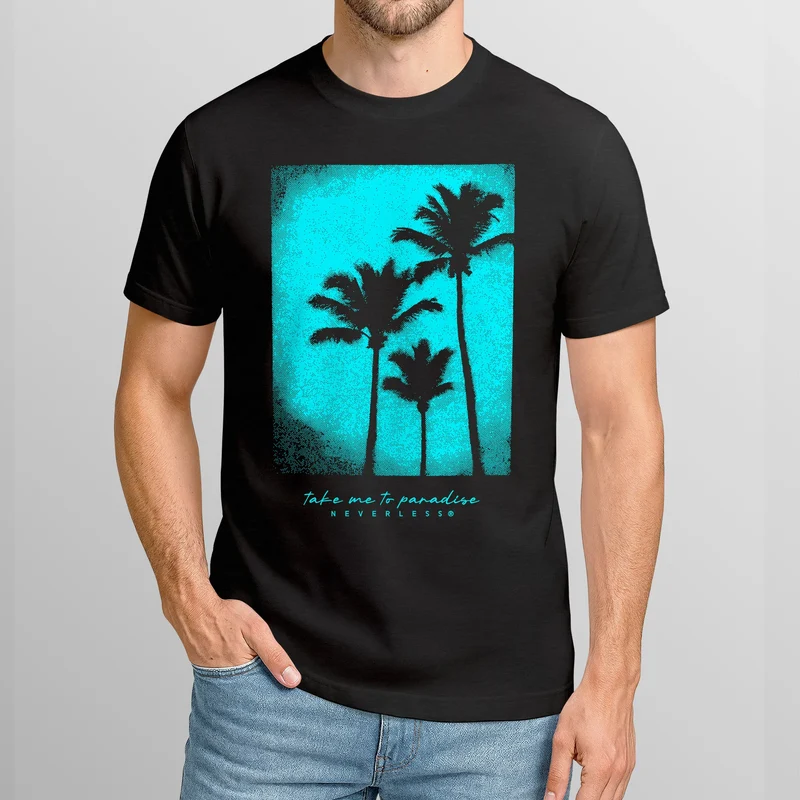Herren T-Shirt Palmen Fotoprint Vintage Retro Aufdruck Printshirt Streetwear Fashion Streetstyle