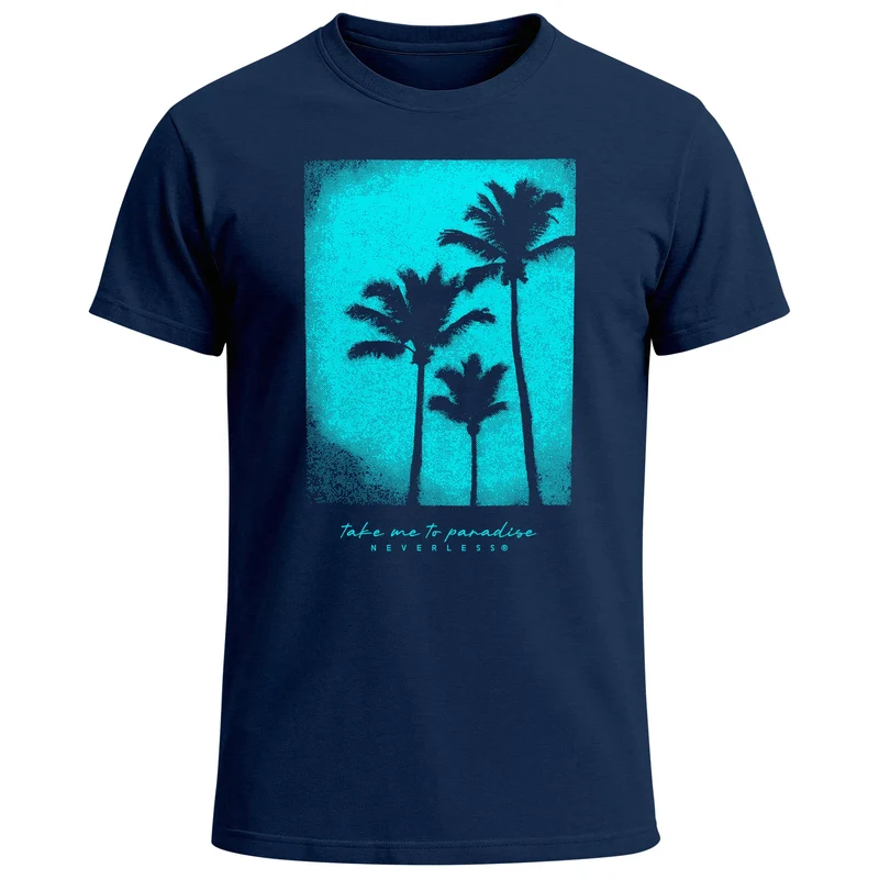 Herren T-Shirt Palmen Fotoprint Vintage Retro Aufdruck Printshirt Streetwear Fashion Streetstyle