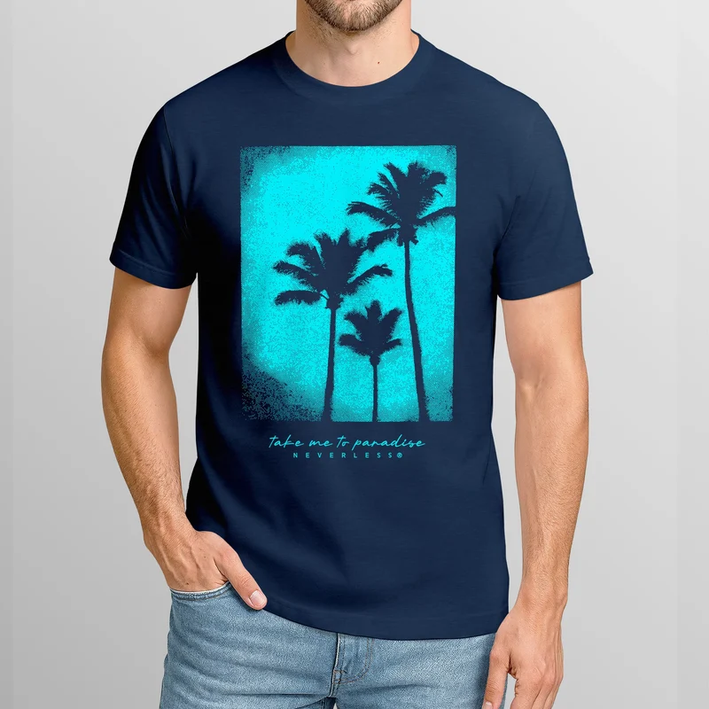 Herren T-Shirt Palmen Fotoprint Vintage Retro Aufdruck Printshirt Streetwear Fashion Streetstyle