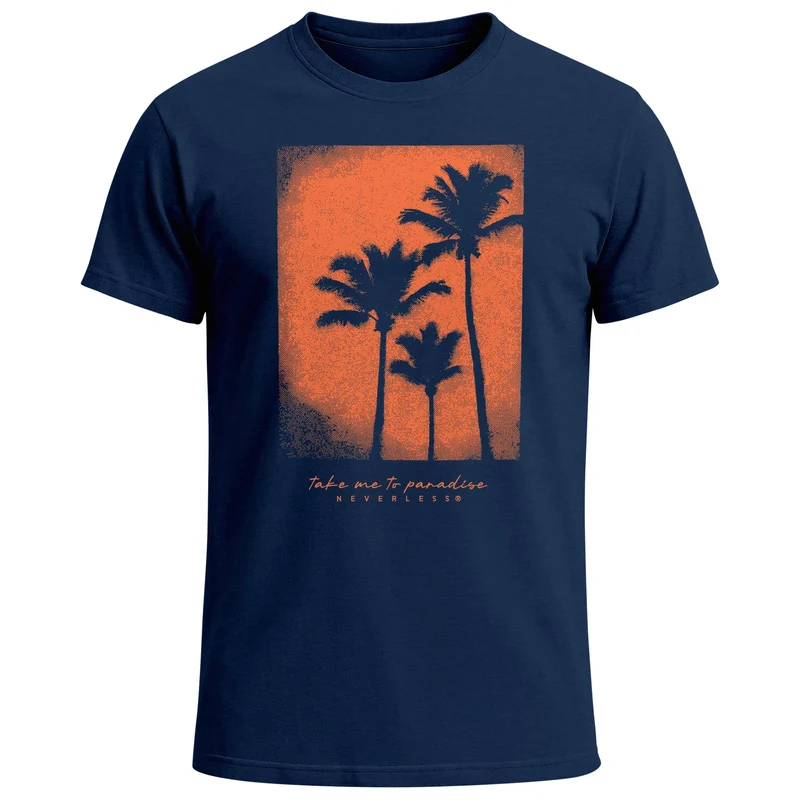 Herren T-Shirt Palmen Fotoprint Vintage Retro Aufdruck Printshirt Streetwear Fashion Streetstyle