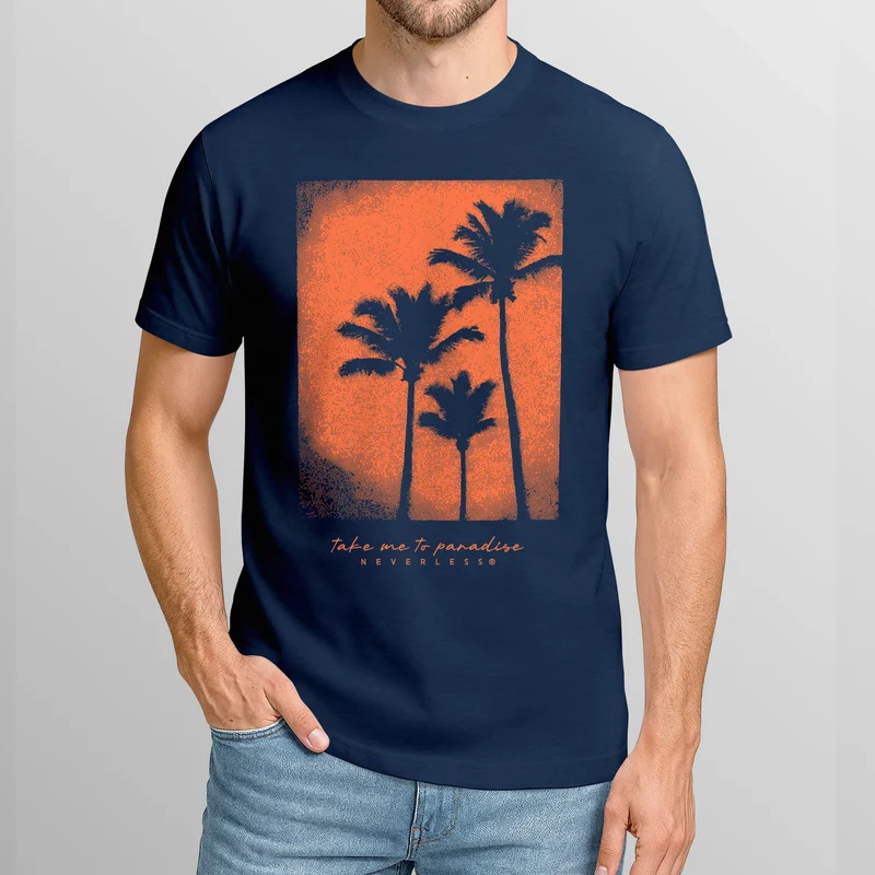 Herren T-Shirt Palmen Fotoprint Vintage Retro Aufdruck Printshirt Streetwear Fashion Streetstyle