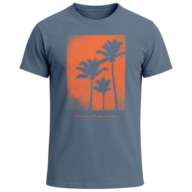 Herren T-Shirt Palmen Fotoprint Vintage Retro Aufdruck Printshirt Streetwear Fashion Streetstyle