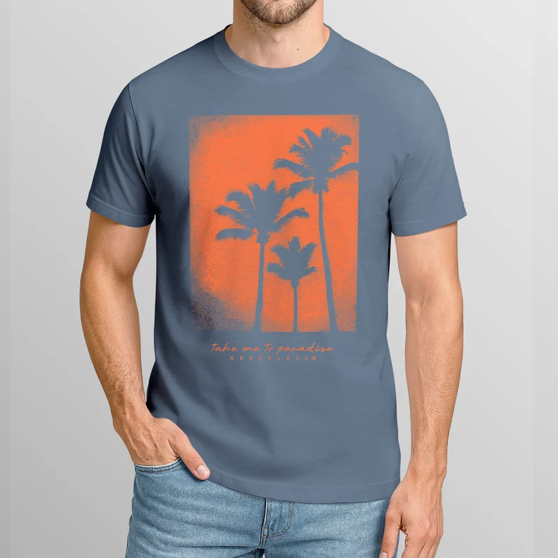 Herren T-Shirt Palmen Fotoprint Vintage Retro Aufdruck Printshirt Streetwear Fashion Streetstyle