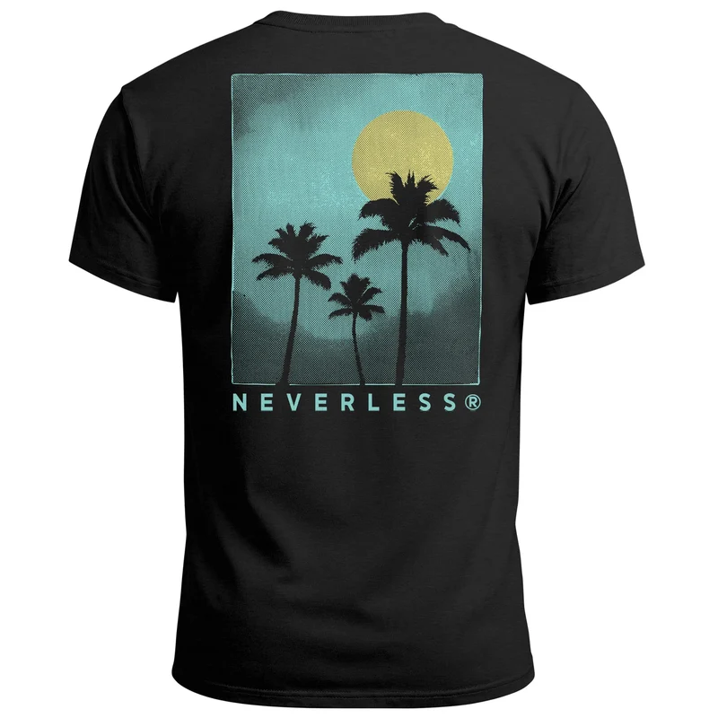 Herren T-Shirt Backprint Palmen Sommer - Kurzarm Baumwollshirt mit Grafikmotiv - Printshirt Fashion Streetstyle
