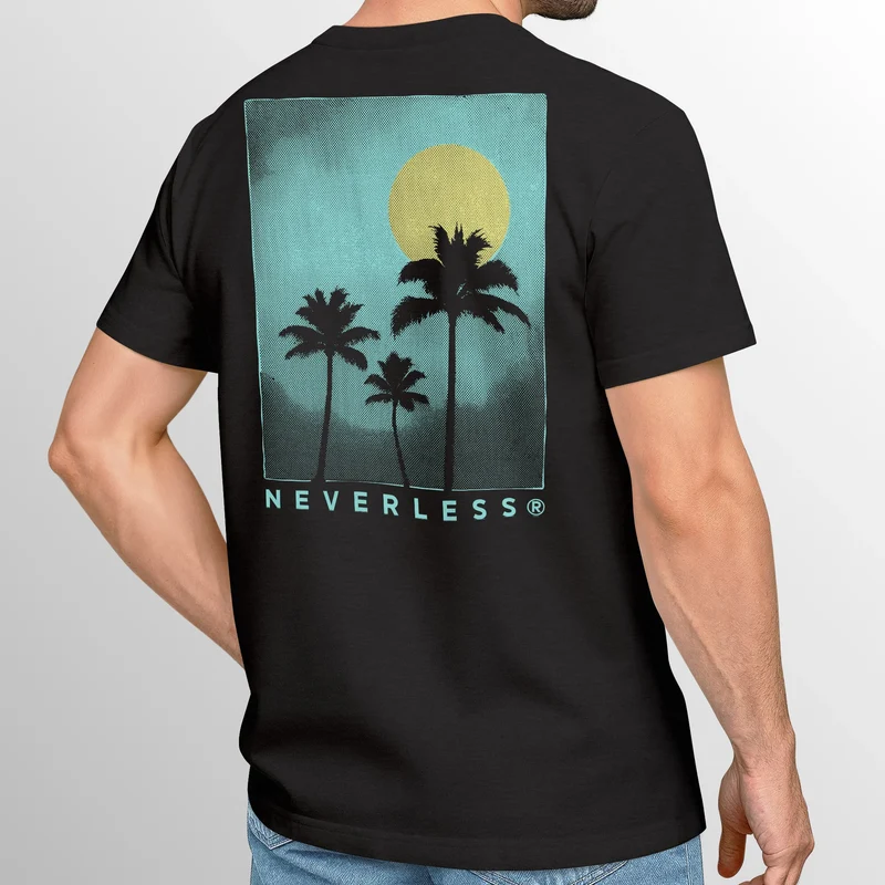 Herren T-Shirt Backprint Palmen Sommer - Kurzarm Baumwollshirt mit Grafikmotiv - Printshirt Fashion Streetstyle