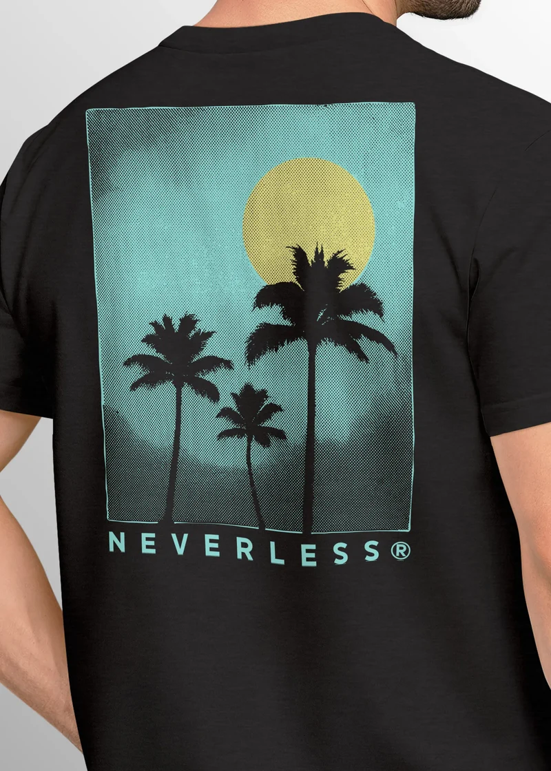 Herren T-Shirt Backprint Palmen Sommer - Kurzarm Baumwollshirt mit Grafikmotiv - Printshirt Fashion Streetstyle