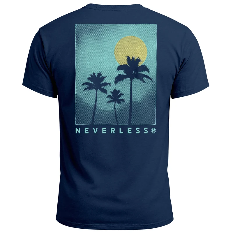 Herren T-Shirt Backprint Palmen Sommer - Kurzarm Baumwollshirt mit Grafikmotiv - Printshirt Fashion Streetstyle