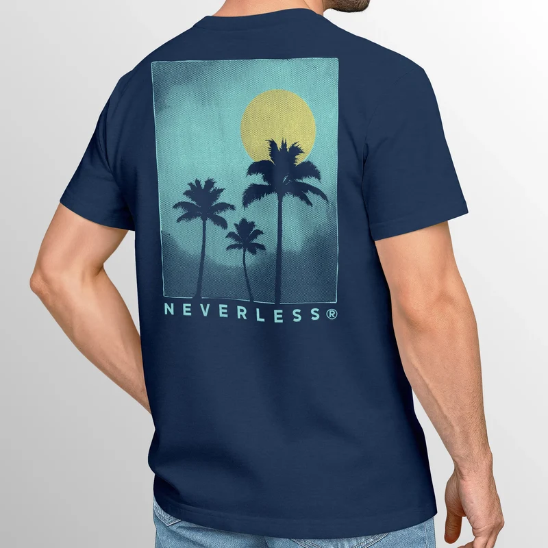 Herren T-Shirt Backprint Palmen Sommer - Kurzarm Baumwollshirt mit Grafikmotiv - Printshirt Fashion Streetstyle
