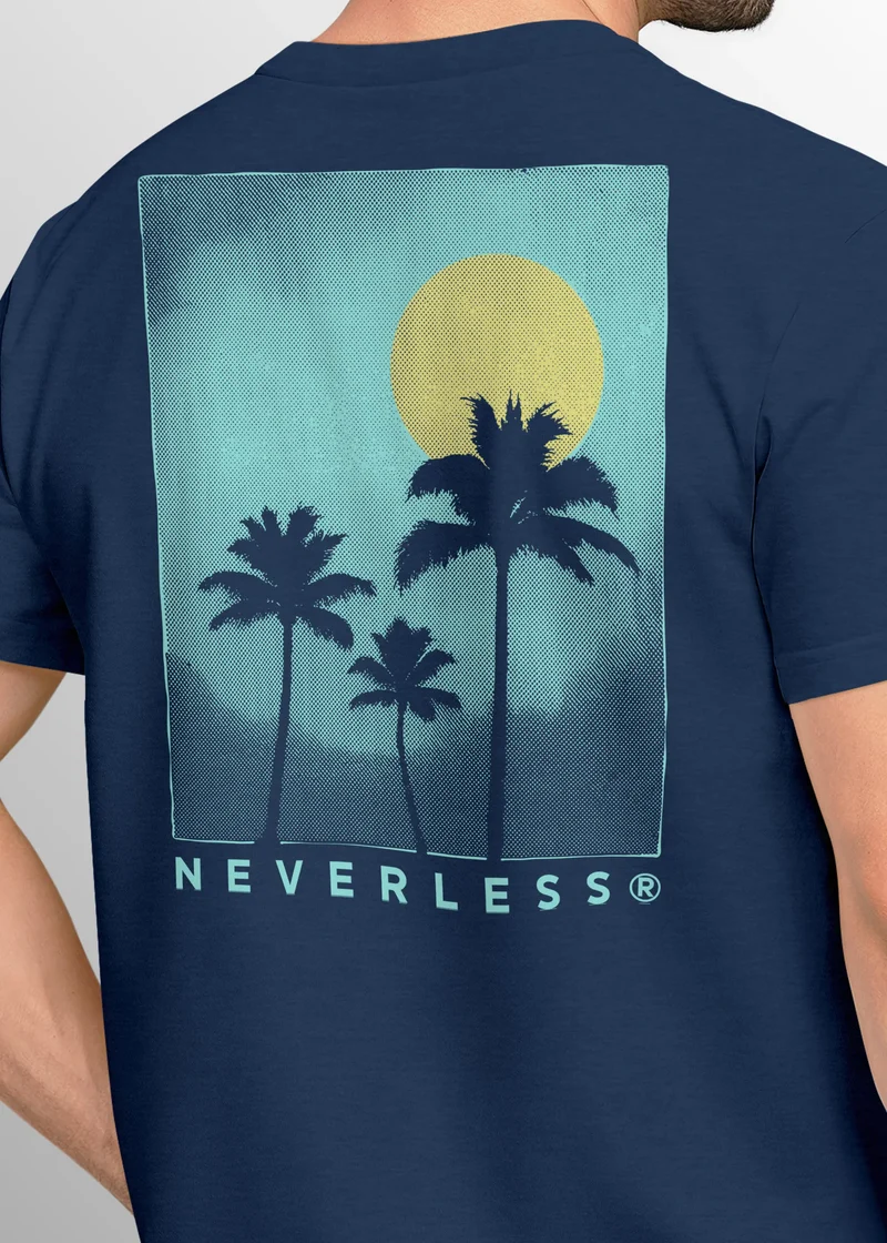 Herren T-Shirt Backprint Palmen Sommer - Kurzarm Baumwollshirt mit Grafikmotiv - Printshirt Fashion Streetstyle
