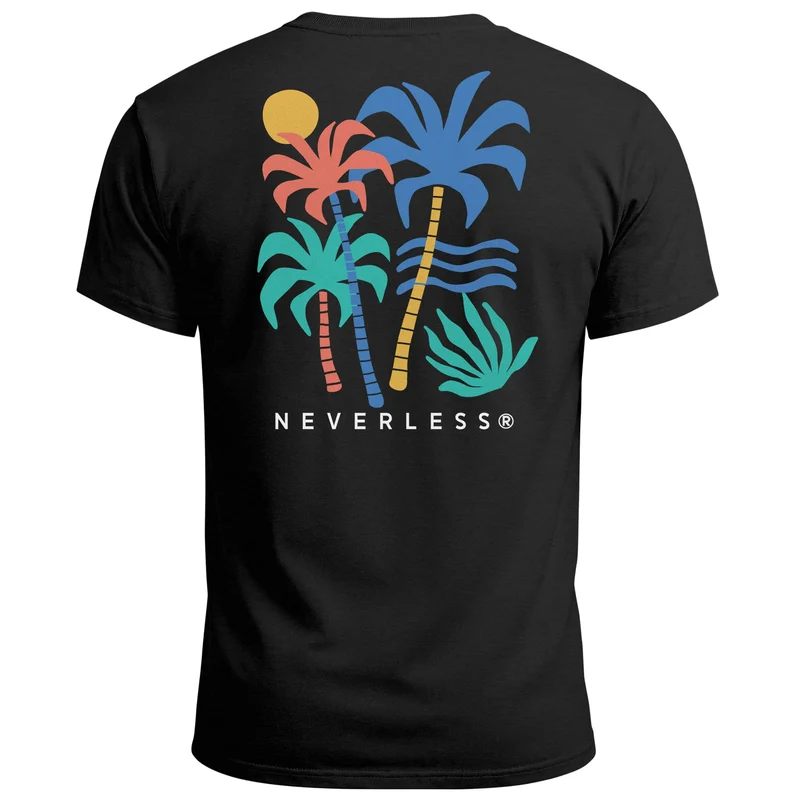 Herren T-Shirt mit buntem Palmen Print – Sommer Streetwear Grafikshirt mit farbigem Rückendruck – Urbaner Freizeit-Look