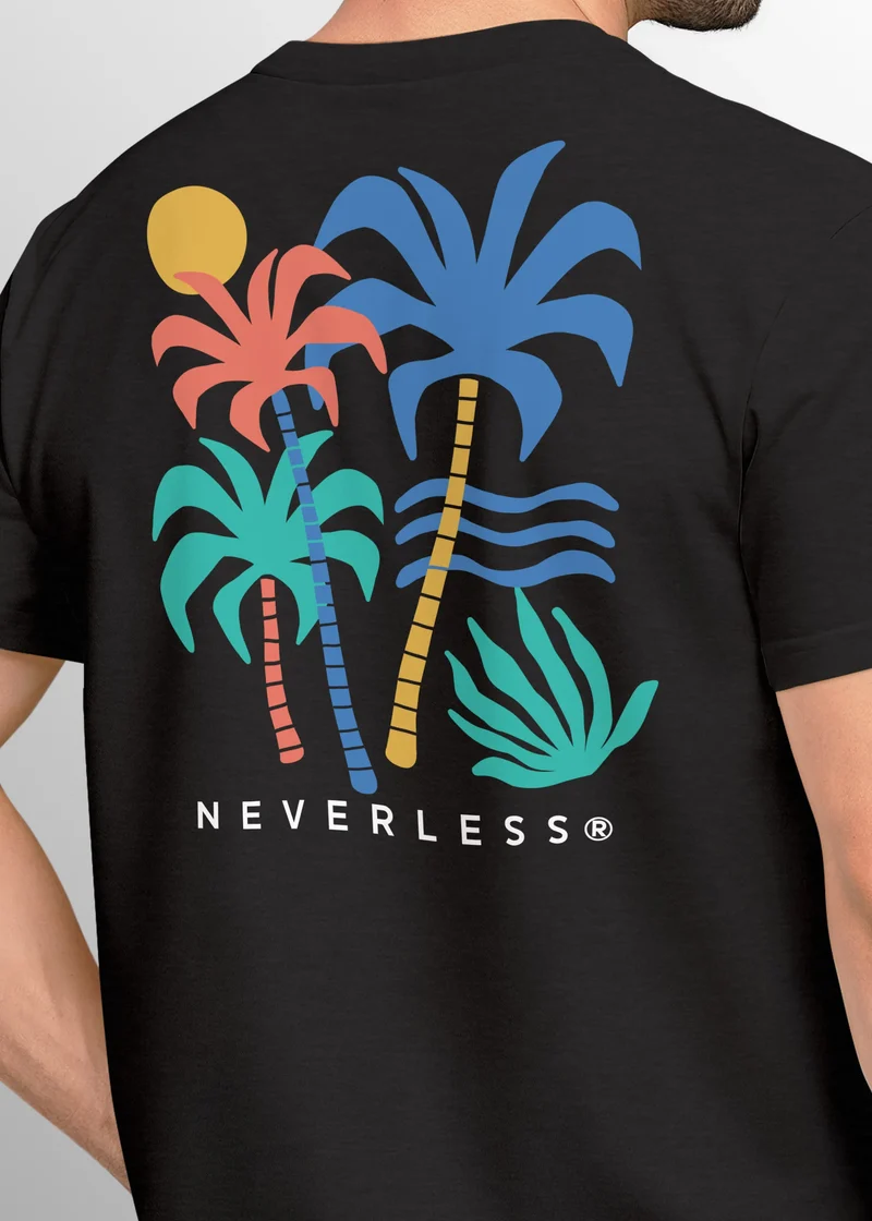 Herren T-Shirt mit buntem Palmen Print – Sommer Streetwear Grafikshirt mit farbigem Rückendruck – Urbaner Freizeit-Look