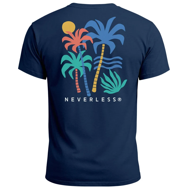 Herren T-Shirt mit buntem Palmen Print – Sommer Streetwear Grafikshirt mit farbigem Rückendruck – Urbaner Freizeit-Look