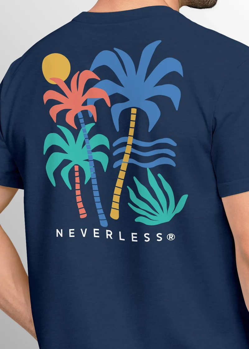 Herren T-Shirt mit buntem Palmen Print – Sommer Streetwear Grafikshirt mit farbigem Rückendruck – Urbaner Freizeit-Look