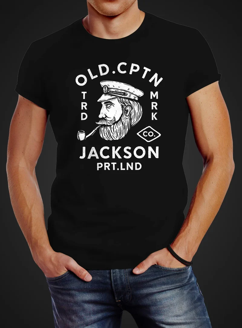 Herren T-Shirt Kapitän Motiv Aufdruck Old Cptn Jackson Retro Print-Shirt