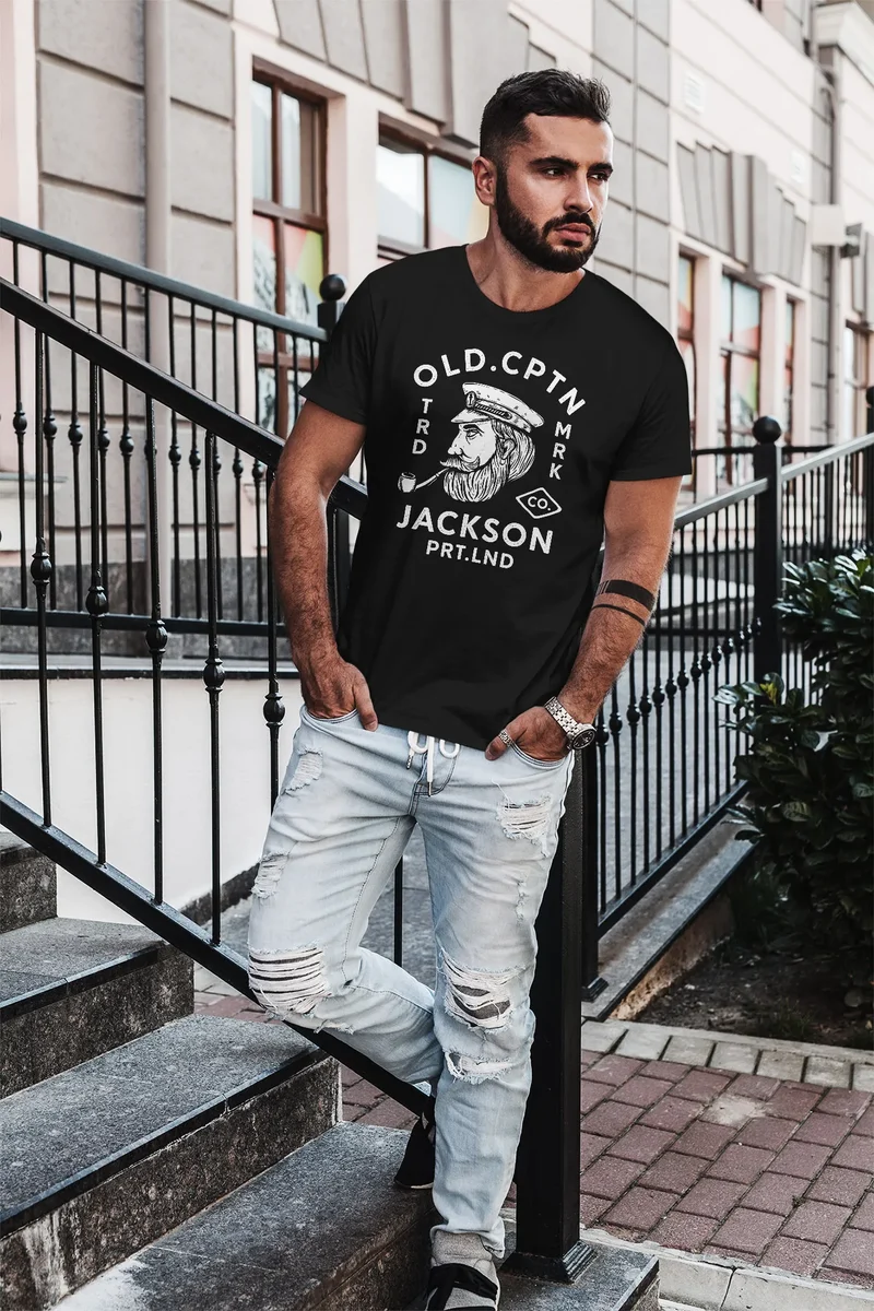 Herren T-Shirt Kapitän Motiv Aufdruck Old Cptn Jackson Retro Print-Shirt
