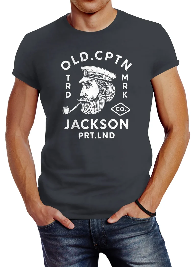 Herren T-Shirt Kapitän Motiv Aufdruck Old Cptn Jackson Retro Print-Shirt