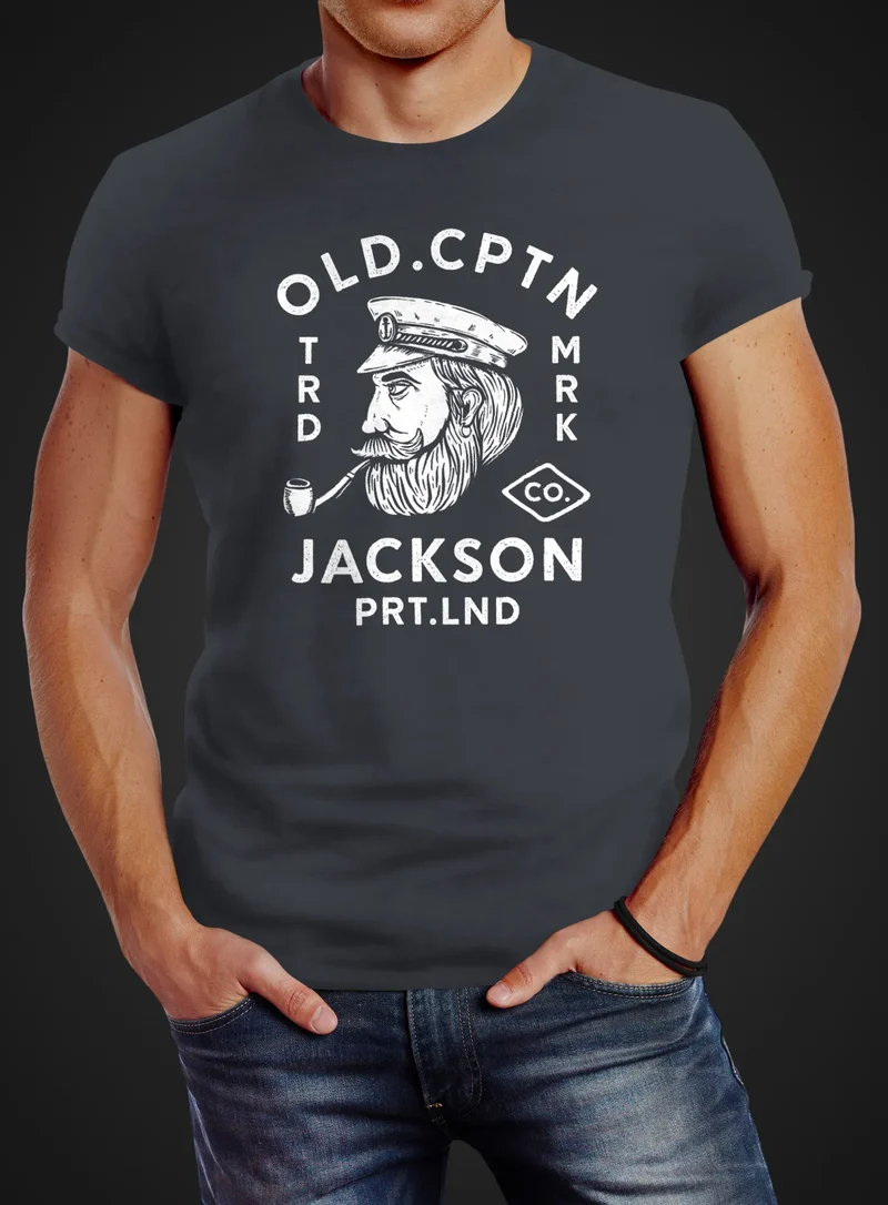Herren T-Shirt Kapitän Motiv Aufdruck Old Cptn Jackson Retro Print-Shirt