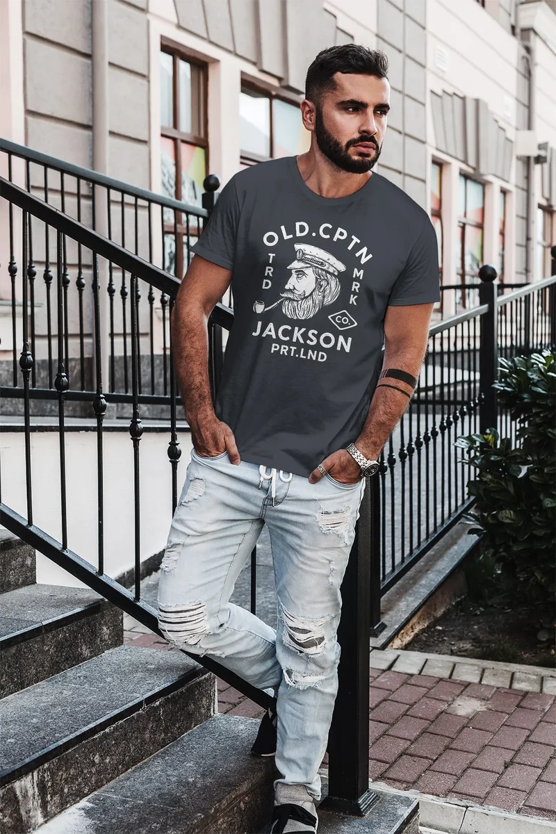 Herren T-Shirt Kapitän Motiv Aufdruck Old Cptn Jackson Retro Print-Shirt