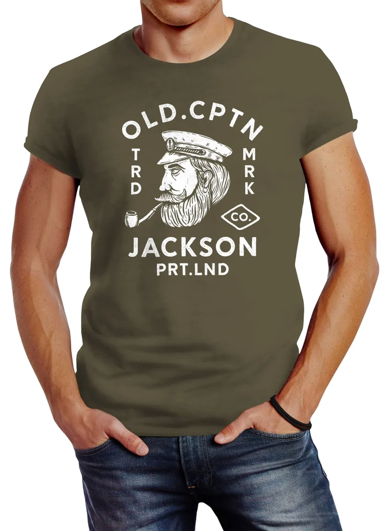 Herren T-Shirt Kapitän Motiv Aufdruck Old Cptn Jackson Retro Print-Shirt