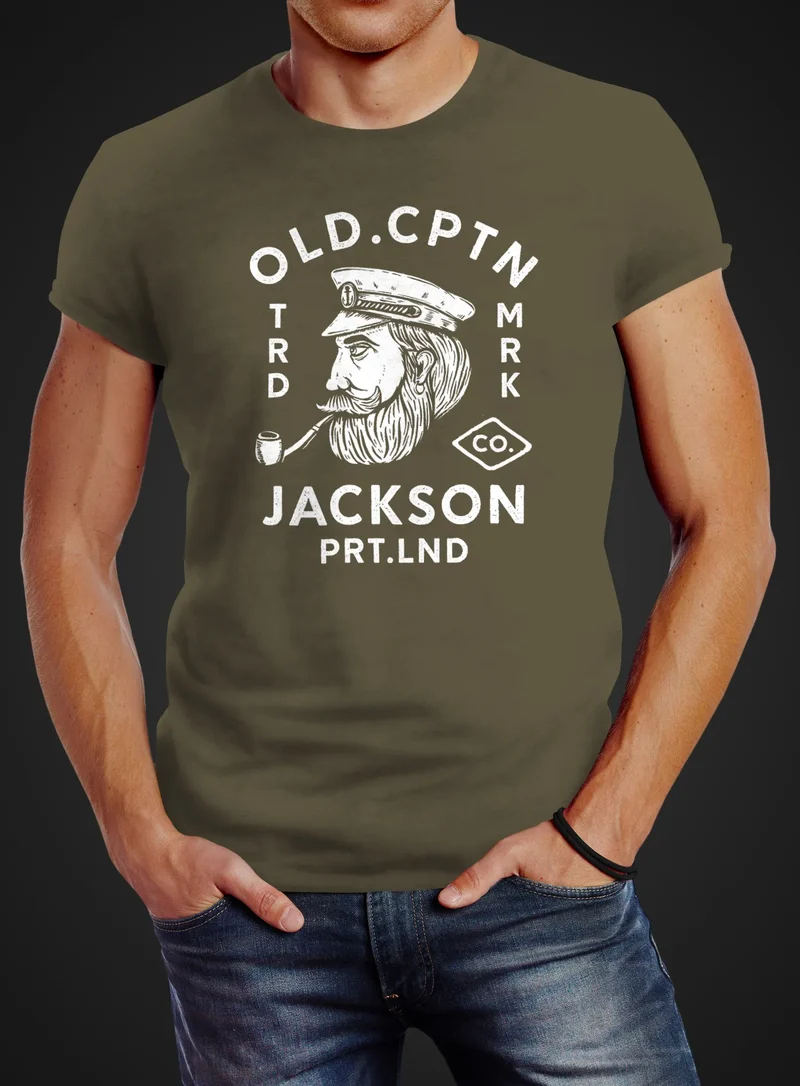 Herren T-Shirt Kapitän Motiv Aufdruck Old Cptn Jackson Retro Print-Shirt