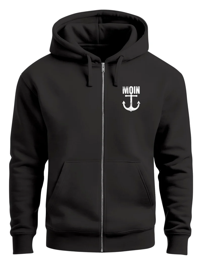 Zip-Hoodie Herren Sweatjacke mit Kapuze Moin Nordisch Anker Print Zipjacke Männer Fashion Streetstyle