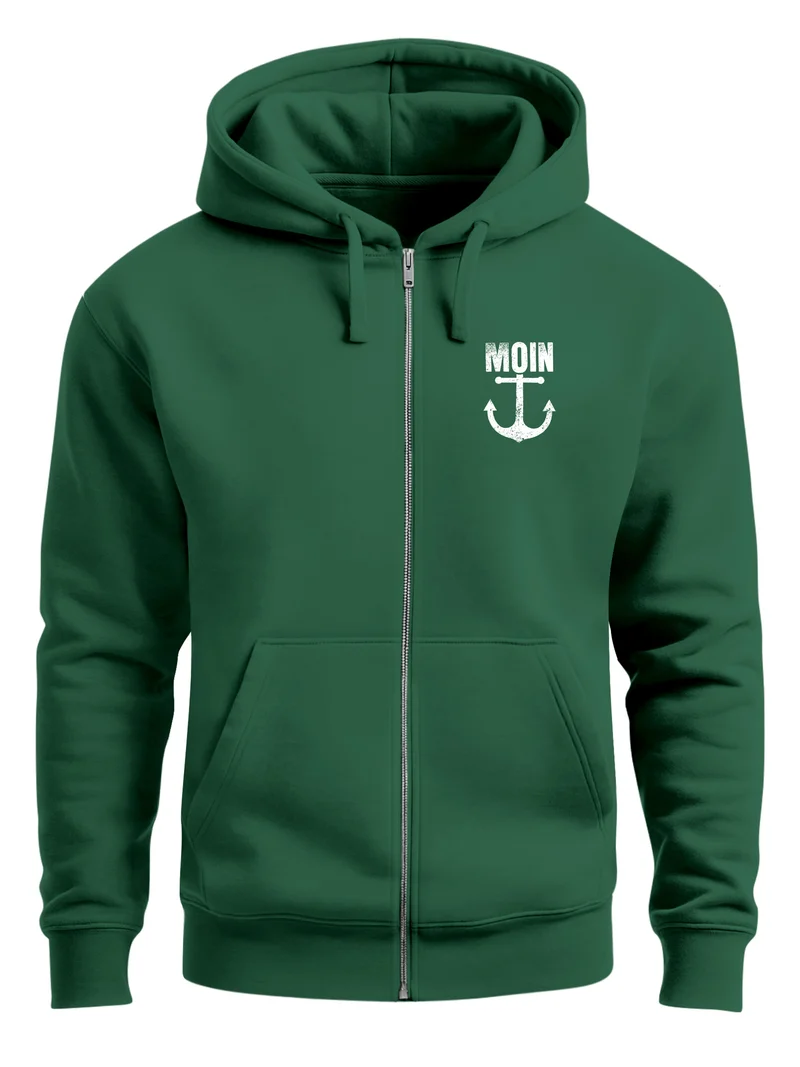 Zip-Hoodie Herren Sweatjacke mit Kapuze Moin Nordisch Anker Print Zipjacke Männer Fashion Streetstyle