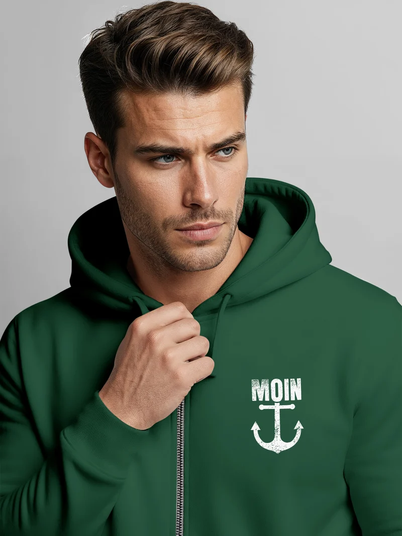 Zip-Hoodie Herren Sweatjacke mit Kapuze Moin Nordisch Anker Print Zipjacke Männer Fashion Streetstyle