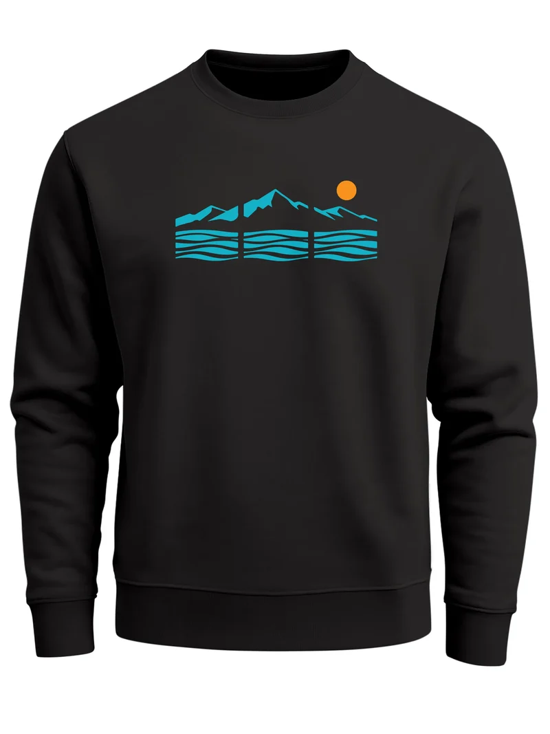 Sweatshirt Herren Frontprint Bergsihouette Outdoor Design Pullover mit Nature Print Fashion Streetwear