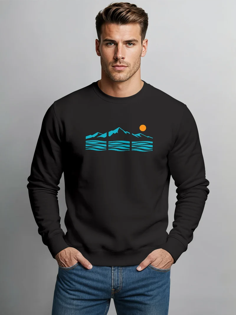 Sweatshirt Herren Frontprint Bergsihouette Outdoor Design Pullover mit Nature Print Fashion Streetwear