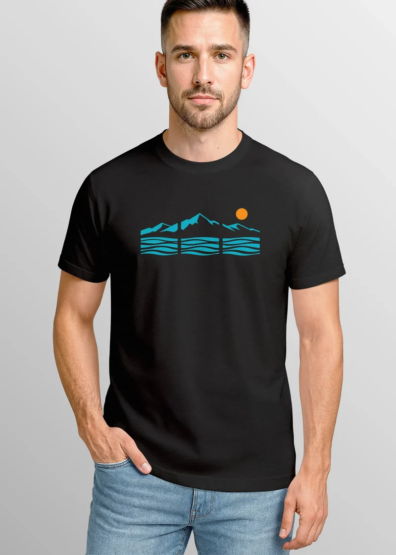 Herren T-Shirt Grafik Landscape Illustration Berge Nature Streetwear Printshirt Fashion Streetstyle Männer