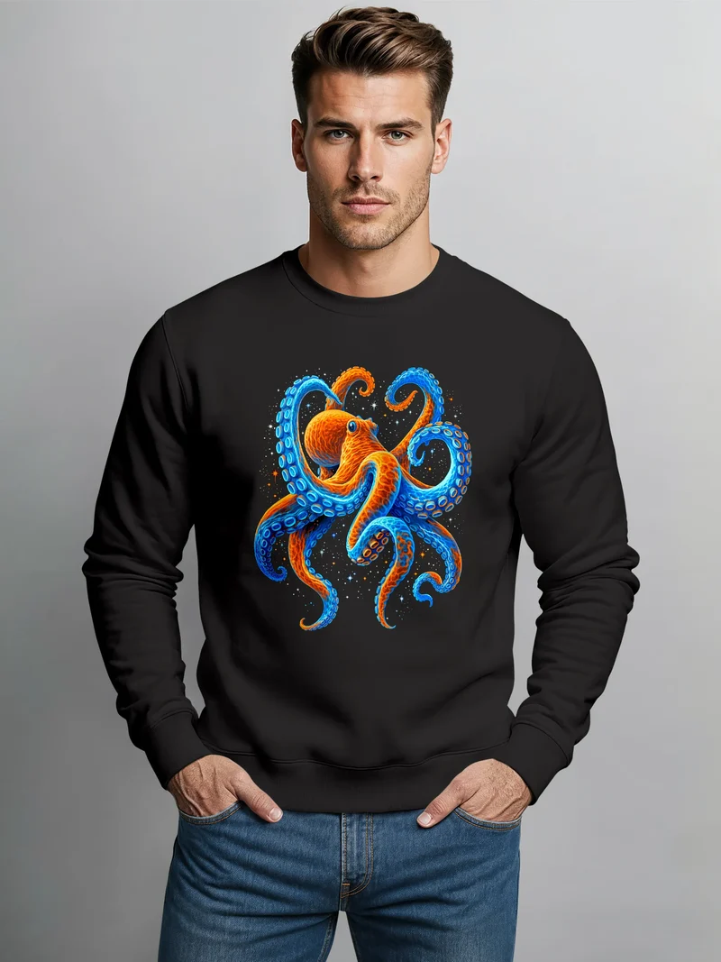 Sweatshirt Herren Frontprint Oktopus Grafik Print Psychedelisch Pullover Fashion Streetwear