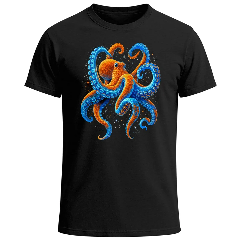 Herren T-Shirt Oktopus Tintenfisch Grafik Print Maritim Grafikshirt Männer Fashion Streetstyle
