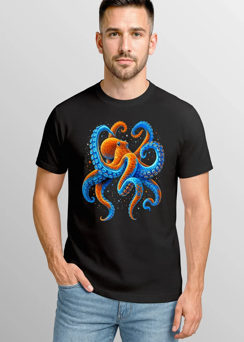 Herren T-Shirt Oktopus Tintenfisch Grafik Print Maritim Grafikshirt Männer Fashion Streetstyle
