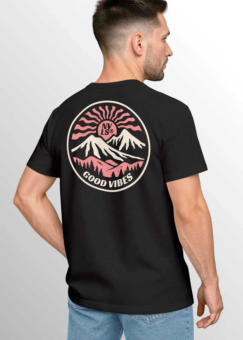 Herren T-Shirt Backprint Rundes Retro Design mit Good Vibes Feeling Fashion Streetstyle für Männer