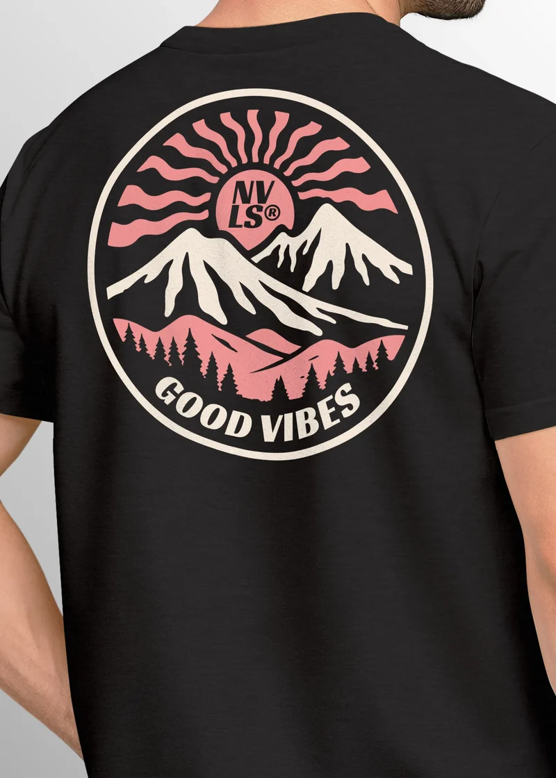 Herren T-Shirt Backprint Rundes Retro Design mit Good Vibes Feeling Fashion Streetstyle für Männer