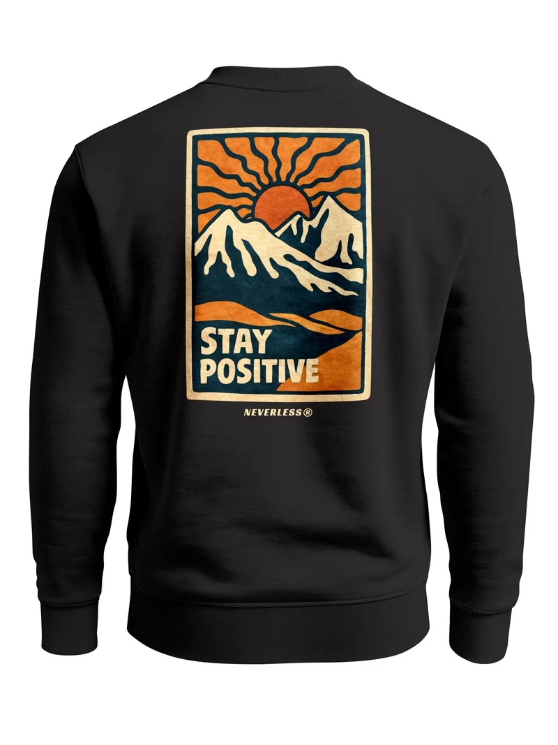 Sweatshirt Herren Pullover mit Backprint Stay Positive Outdoor Fashion Streetwear Sweater für Männer