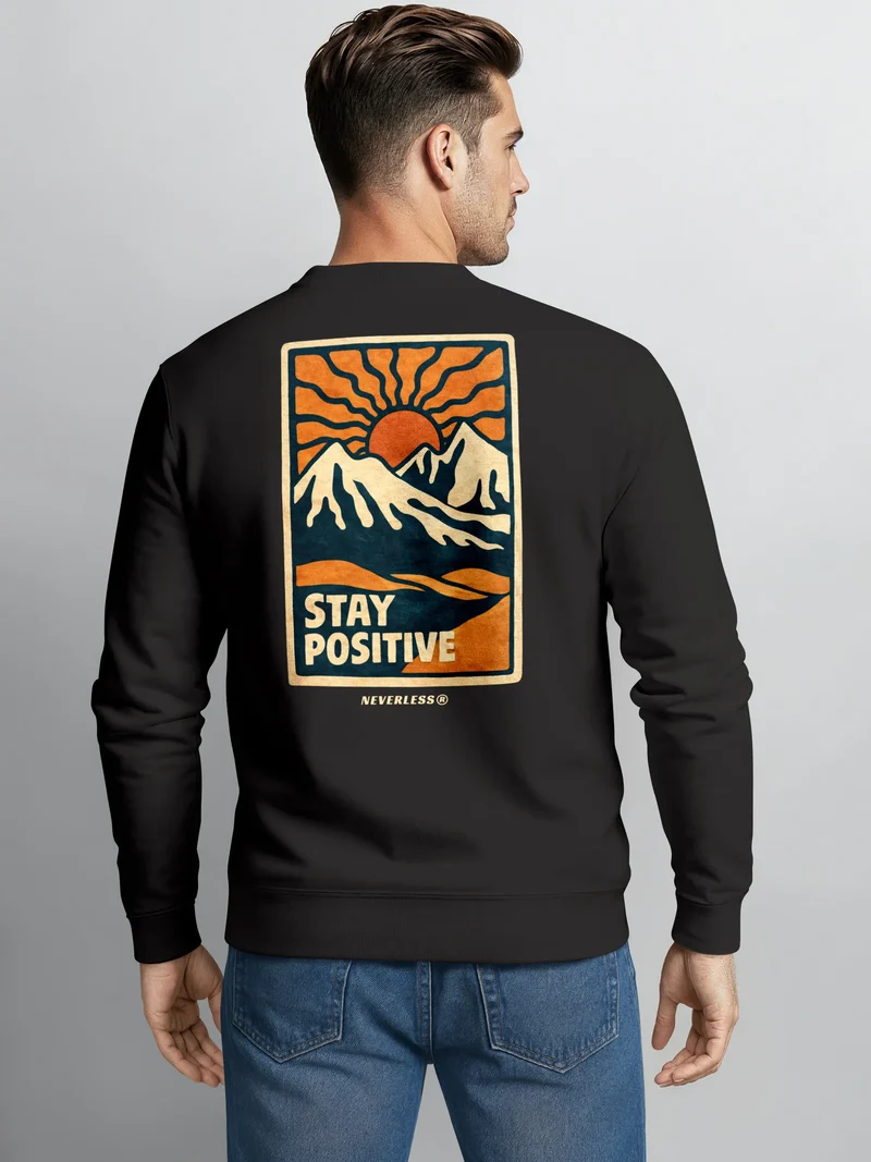 Sweatshirt Herren Pullover mit Backprint Stay Positive Outdoor Fashion Streetwear Sweater für Männer